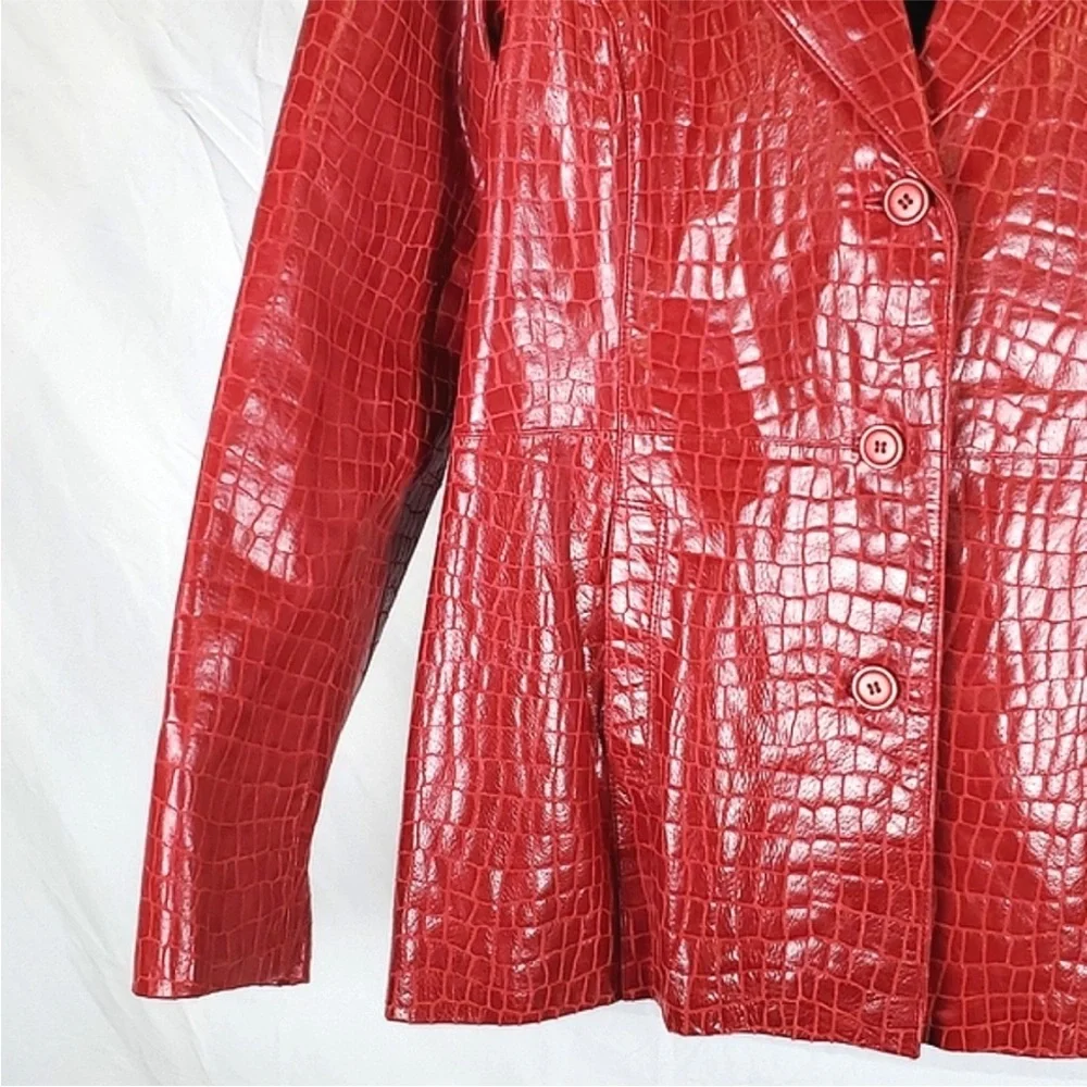 EUC- DIALOGUE XL RED LEATHER JACKET CROC- EMBOSSED - Picture 4 of 6